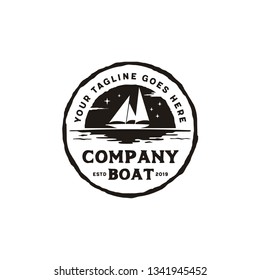 Sailing Boat Ship Silhouette Vintage Retro Rustic Emblem Logo Design