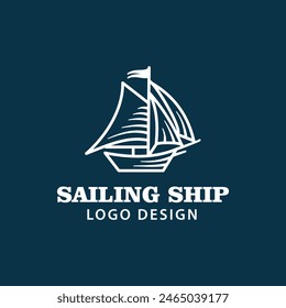 Sailing Boat Ship Silhouette Vintage Retro Emblem Logo Design