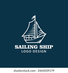 Sailing Boat Ship Silhouette Vintage Retro Emblem Logo Design