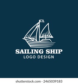 Sailing Boat Ship Silhouette Vintage Retro Emblem Logo Design