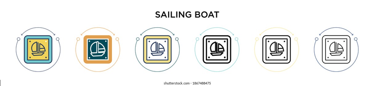 Sailing boat sign icon in filled, thin line, outline and stroke style. Vector illustration of two colored and black sailing boat sign vector icons designs can be used for mobile, ui, web