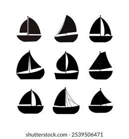 Sailing boat silhouette icon collection. flat style elements. cartoon isolated illustration