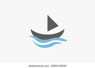 sailing boat silhouette with ocean waves logo 