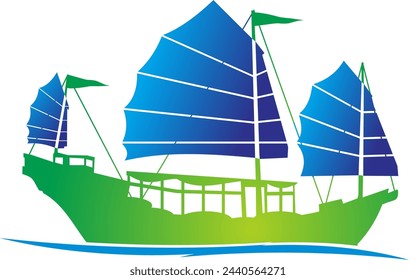 Sailing boat silhouette on the white background