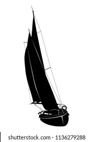 Sailing boat. Silhouette of a sailboat on the sea. Flat vector.