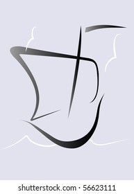 Sailing boat silhouette stylized with strokes. vector illustration.