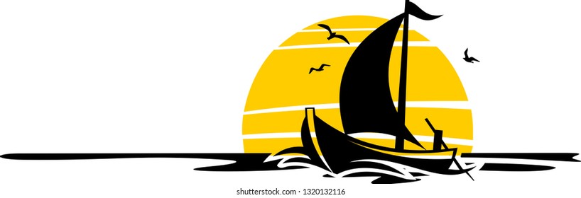 Sailing Boat Silhouette with Sun