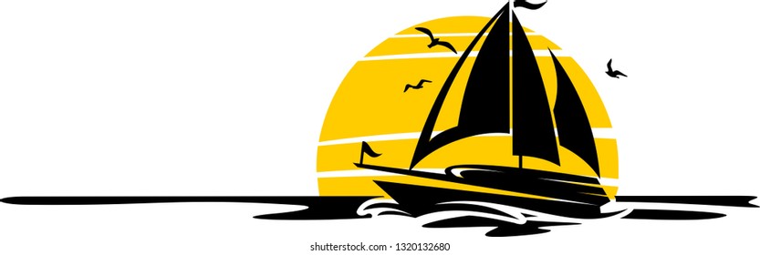 Sailing Boat Silhouette with Sun