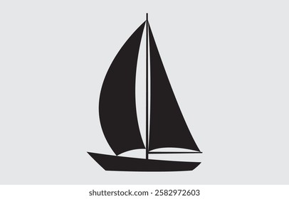 Sailing boat silhouette vector art Illustration isolated on white background