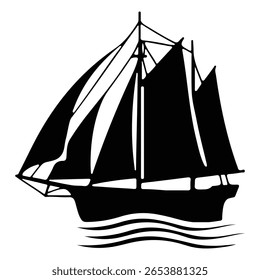 Ícone vetor de silhueta de barco à vela para projetos de design marinho e de viagens.