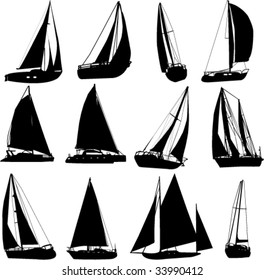 sailing boat  silhouettes - vector