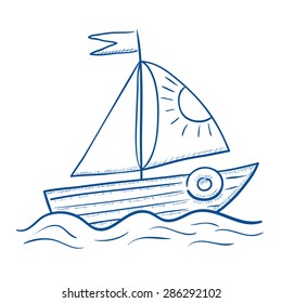 Sailing  boat sketch decorative element isolated vector illustration