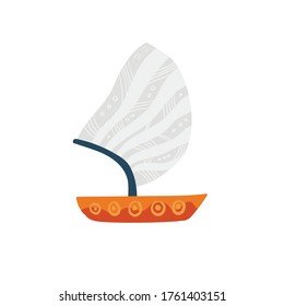 Sailing boat. Summer doodle isolated on a white background. Hand draw cartoon Scandinavian nordic design style for fashion or interior or cover or textile or background.