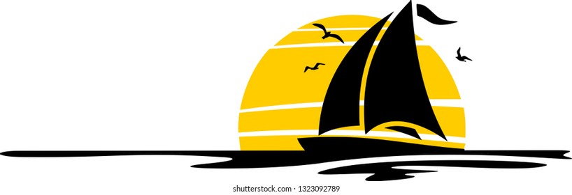 Sailing Boat with Sun Silhouette