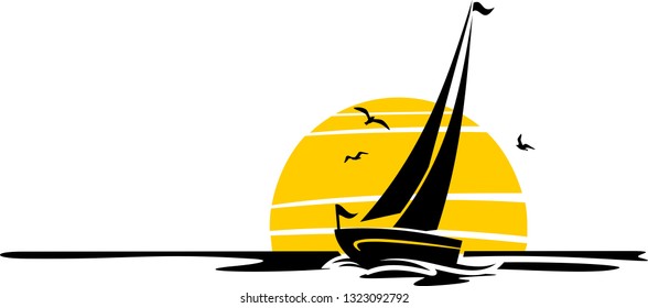 Sailing Boat with Sun Silhouette