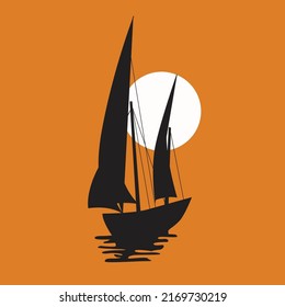 sailing boat sunset vector design