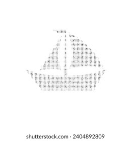 The sailing boat symbol filled with black dots. Pointillism style. Vector illustration on white background