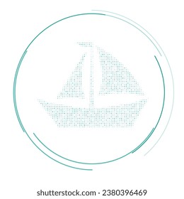 The sailing boat symbol filled with teal dots. Pointillism style. Vector illustration on white background