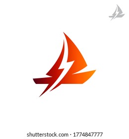 Sailing boat with thunder simple flat transportation logo template
