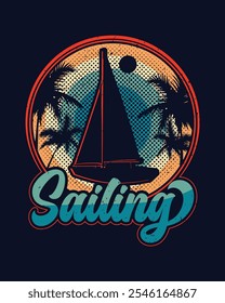 Diseño de camiseta de tipografía de barco de vela