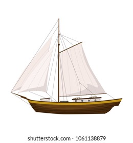 Sailing boat . Vector color illustration. Isolated. Cartoon style