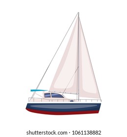 Sailing boat . Vector color illustration. Isolated. Cartoon style