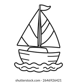 Vela barco vetor ilustração coloração página isolada no fundo branco