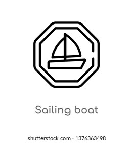 sailing boat vector line icon. Simple element illustration. sailing boat outline icon from transport concept. Can be used for web and mobile