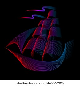 Sailing boat . Vector logo template and badge on dark background.