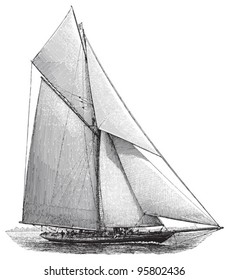 Sailing boat / vintage illustration from Meyers Konversations-Lexikon 1897