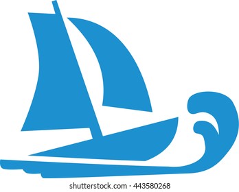 Sailing boat with wave icon