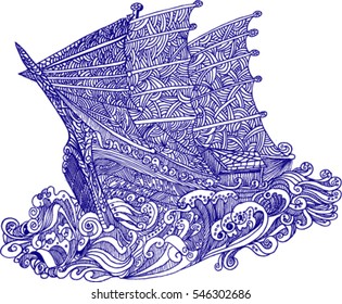 sailing boat, waves