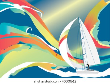 sailing boat and waves  - eps 10