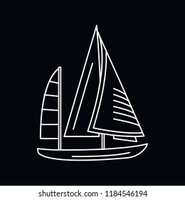 Sailing boat white icon. Outline illustration of Sailing boat vector icon for web and advertising isolated on black background. Element of culture and traditions