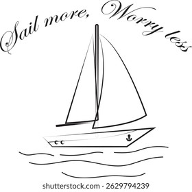 Sailing boat yacht isolated drawing in  line art. Vector illustration of sea boat in ink sketch style for Yacht club placards, posters and t artwork other  
decoration.