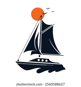 Sailing boat yacht logo for boating business or boating club. Vector illustration