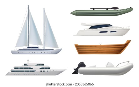 Sailing boats. Ocean transportation ship yacht for travellers decent vector realistic pictures of boats