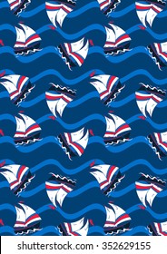 Sailing boats on waves in a repeat pattern .