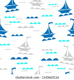 Sailing boats on waves Seamless vector illustration pattern for fabric, clothes/accessories, background, textile, wrapping paper and other decoration.