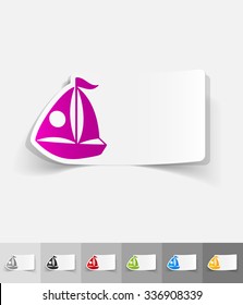 sailing boats paper sticker with shadow. Vector illustration