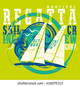 Sailing boats regatta with a green background