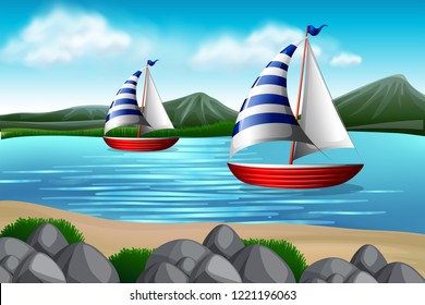 Sailing boats in the sea illustration