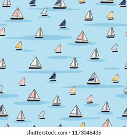 Sailing Boats seamless pattern - hand drawn vector