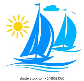 sailing boats with sun vector illustration