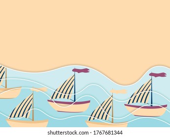 veleros en las olas - ilustración vectorial, eps
