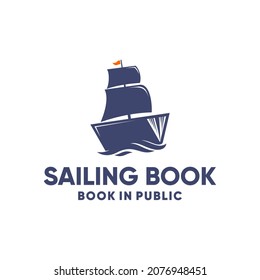 Sailing Book, Wave, Ocean, Library Logo Inspiration