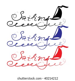 sailing calligraphy with illustration