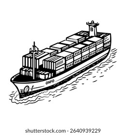 Sailing cargo ship icon in vintage style