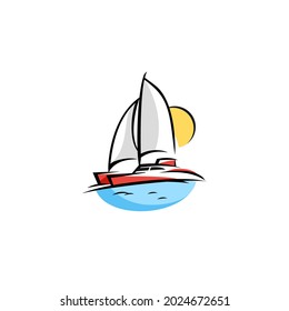 sailing catamaran logo design, sea and nature