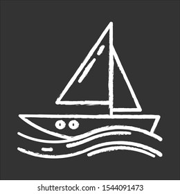 Sailing chalk icon. Watersport, extreme kind of sport. Yachting, swimming and navigation. Voyage, boat on ocean waves. Summer vacation activity and hobby. Isolated vector chalkboard illustration